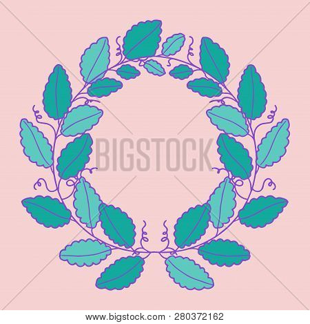 Vector Illustration . A Wreath Of Leaves On A Pink Background.