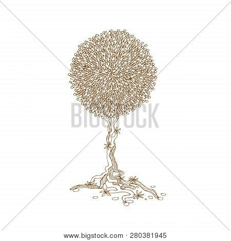 Decorative Brown Line Tree In Zentangle Style