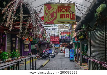Bangkok, Thailand - Dec 25, 2018. Gay Street At Silom District In Bangkok, Thailand. Bangkok Attract