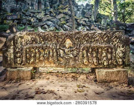 Bas-relief at Beng Mealea or Bung Mealea temple. Siem Reap. Cambodia. 