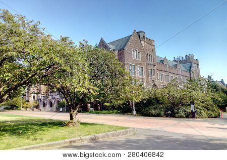 Beautiful Old Building In The Suburb Of Seattle On Campus.