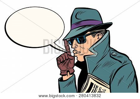 Secret Agent Finger Gun Gesture. Comic Cartoon Pop Art Retro Vector Illustration Drawing
