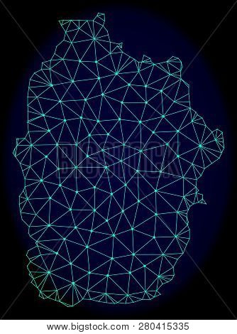Polygonal Vector Mesh Map Of Azores - Flores Island. Connected Lines, Triangles And Points Forms Abs