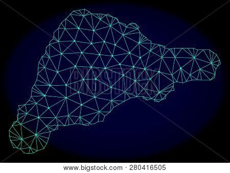 Polygonal Vector Mesh Map Of Easter Island. Connected Lines, Triangles And Points Forms Abstract Map