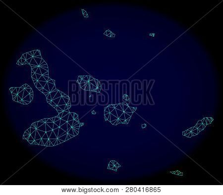 Polygonal Vector Mesh Map Of Galapagos Islands. Connected Lines, Triangles And Points Forms Abstract