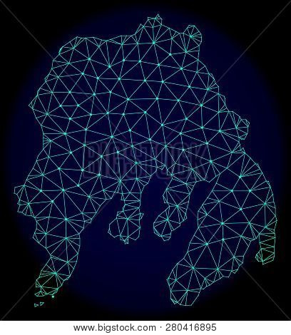 Polygonal Vector Mesh Map Of Gambier Island. Connected Lines, Triangles And Points Forms Abstract Ma