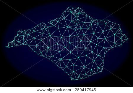 Polygonal Vector Mesh Map Of Isle Of Wight. Connected Lines, Triangles And Points Forms Abstract Map