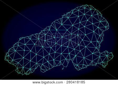 Polygonal Vector Mesh Map Of Kahoolawe Island. Connected Lines, Triangles And Points Forms Abstract 
