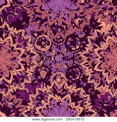 Decorated Mandala Pattern. Color Purplebackground Retro Artwork