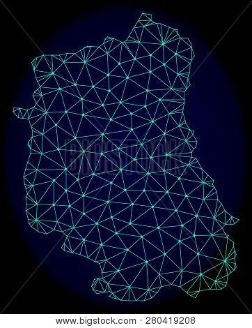 Polygonal Vector Mesh Map Of Lublin Province. Connected Lines, Triangles And Points Forms Abstract M