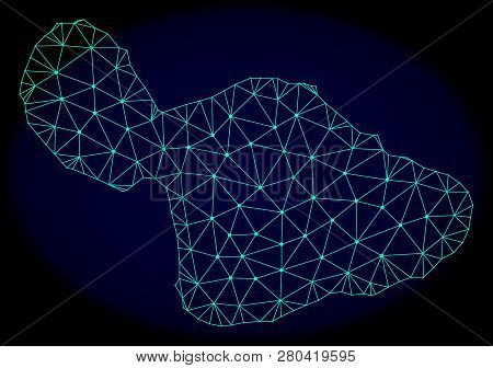 Polygonal Vector Mesh Map Of Maui Island. Connected Lines, Triangles And Points Forms Abstract Map O