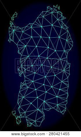 Polygonal Vector Mesh Map Of Sardinia Region. Connected Lines, Triangles And Points Forms Abstract M