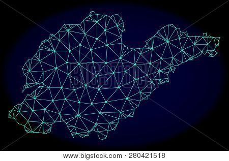 Polygonal Vector Mesh Map Of Shandong Province. Connected Lines, Triangles And Points Forms Abstract