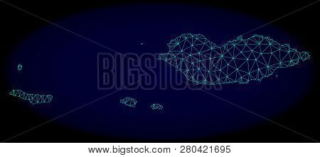 Polygonal Vector Mesh Map Of Socotra Archipelago. Connected Lines, Triangles And Points Forms Abstra