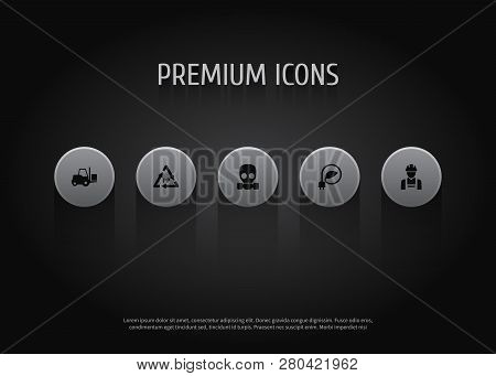 Set Of 5 Industrial Icons Set. Collection Of Ecological, Gas Mask, Forklift And Other Elements.