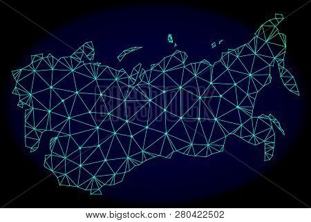 Polygonal Vector Mesh Map Of Ussr. Connected Lines, Triangles And Points Forms Abstract Map Of Ussr.