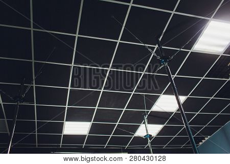 Interior Of Modern Dancing Studio For Pole Dancing Only. Ceiling Mount.