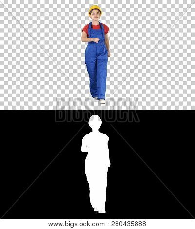 Confident Experienced Forewoman Walking With Will To Work, Alpha Channel