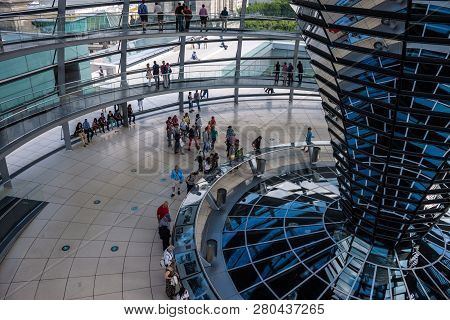 Berlin, Germany - June 8: View Of Reichstag Dome On June 8, 2013 In Berlin, Germany. The Reichstag D