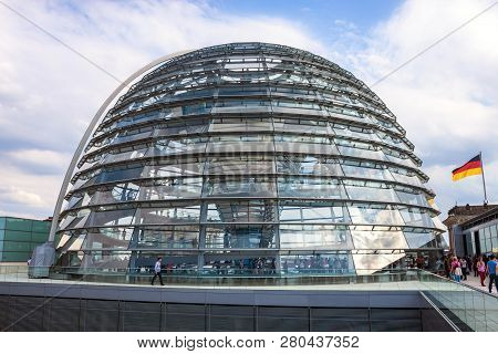 Berlin, Germany - June 8: View Of Reichstag Dome On June 8, 2013 In Berlin, Germany. The Reichstag D