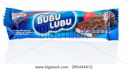Winneconne, Wi - 20 January 2019: A Package Of Ricolina Bubu Lubu Candy Bar From Mexico On An Isolat
