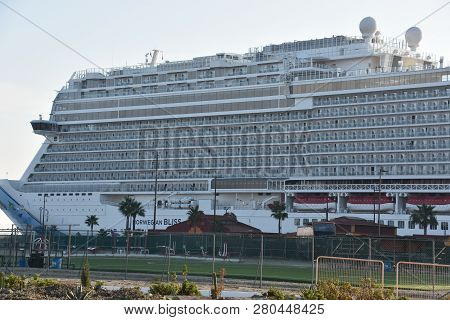 Ensenada, Mexico - Oct 25: Norwegian Bliss Cruise Ship, Docked In Ensenada, Mexico, As Seen On Oct 2