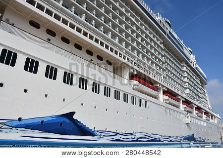 Ensenada, Mexico - Oct 25: Norwegian Bliss Cruise Ship, Docked In Ensenada, Mexico, As Seen On Oct 2