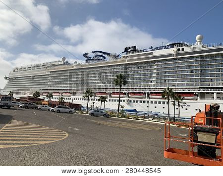 Ensenada, Mexico - Oct 25: Norwegian Bliss Cruise Ship, Docked In Ensenada, Mexico, As Seen On Oct 2