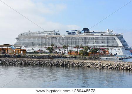 Ensenada, Mexico - Oct 25: Norwegian Bliss Cruise Ship, Docked In Ensenada, Mexico, As Seen On Oct 2
