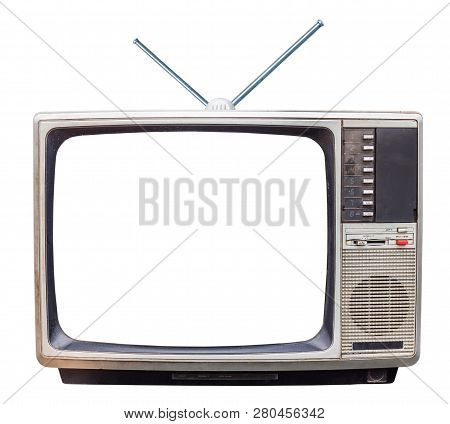 Classic Vintage Retro Style Old  Television With Cut Out Screen,old  Television With Old Tv Antennao