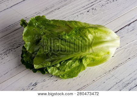 Cabbage On White Wood Background Horizontal Composition