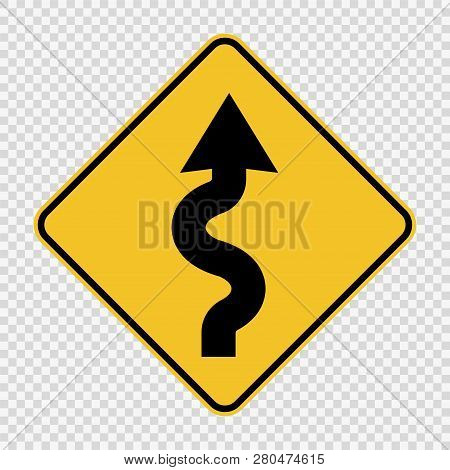 Right Winding Road Sign On Transparent Background