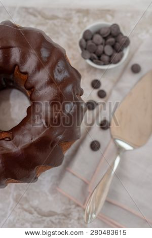 Traditional Home Made Chocolate Gugelhupf Cake On A Table