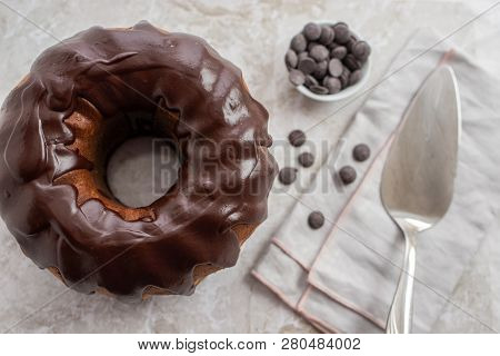 Traditional Home Made Chocolate Gugelhupf Cake On A Table