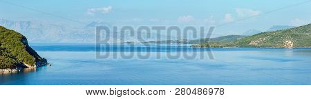 Beautiful Hazy Summer Lefkada Coastline Landscape (nydri, Greece, Ionian Sea).
