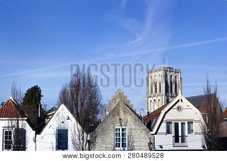 Saint Catherine Church And Houses In Historical Brielle In The Netherlands