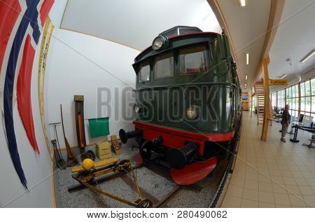 Flam railway museum.Station old Flam Railway. The Flamsbana is a 20.2-kilometer long railway line between Myrdal and Flam in Aurland, June 17,2018. Flam, Norway, Scandinavia.