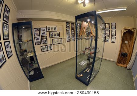 Flam railway museum.Station old Flam Railway. The Flamsbana is a 20.2-kilometer long railway line between Myrdal and Flam in Aurland, June 17,2018. Flam, Norway, Scandinavia.