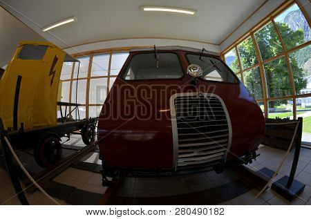 Flam railway museum.Station old Flam Railway. The Flamsbana is a 20.2-kilometer long railway line between Myrdal and Flam in Aurland, June 17,2018. Flam, Norway, Scandinavia.