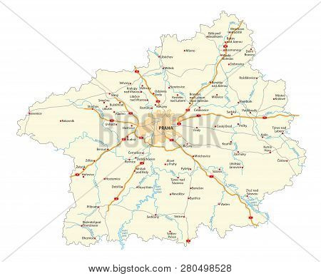 Road Map Of Czech Region Stredocesky Kraj (central Bohemian)
