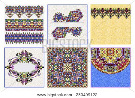 Set Of Traditional Kalamkari Ornamental Floral Paisley Design