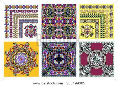 Set Of Traditional Kalamkari Ornamental Floral Paisley Design