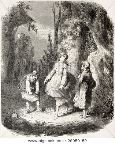 ผู้หญิงที่สร้างภาพ crinoline เก่า สร้าง โดยเจแลนจ์หลัง Vaumort เผยแพร่บน L'Illu