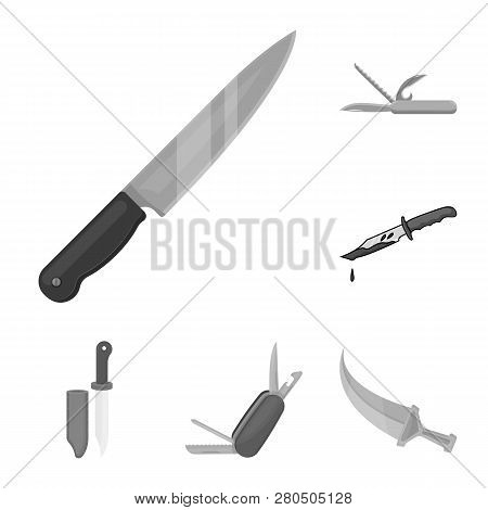 Vector Design Of Knife And Cut Icon. Collection Of Knife And Flat Stock Vector Illustration.