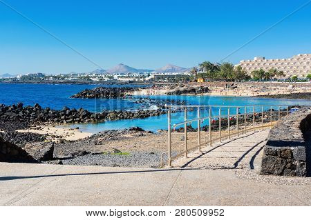 Lagoon With Turquoise Clear Water In Playa Jablillo Beach, In Costa Teguise, Lanzarote, Canary Islan