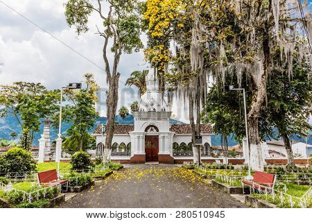Salamina , Colombia  - February 20, 2017 : colorful streets of Salamina Caldas in Colombia South America