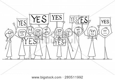 Cartoon Stick Figure Isolated Drawing Or Illustration Of Group Or Crowd Of Protesters Protesting Wit