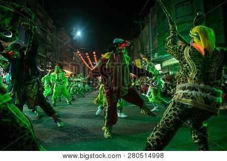 Nakorn Sawan , Thailand - February 18, 2018 : Group Of Unidentified Fighting Of Warriors ( Aung-gor 
