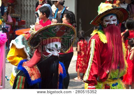 Nakorn Sawan , Thailand - February 19, 2018 : Portrait Of Unidentified Fighter Of Warriors ( Aung-go
