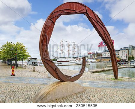 14 September 2018: Gothenburg, Sweden - Modern Art At Lilla Bommens Torg, With A View Of The Square 